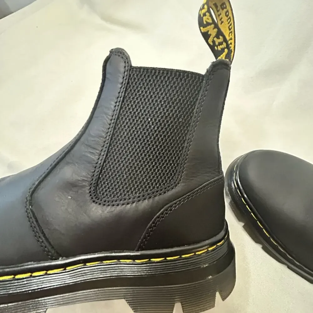 Dr. Martens Embiry  Black Chelsea Combat Boots with Yellow Stitching. Men’s  8